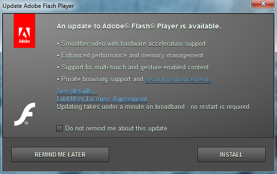 cannot update adobe flash player