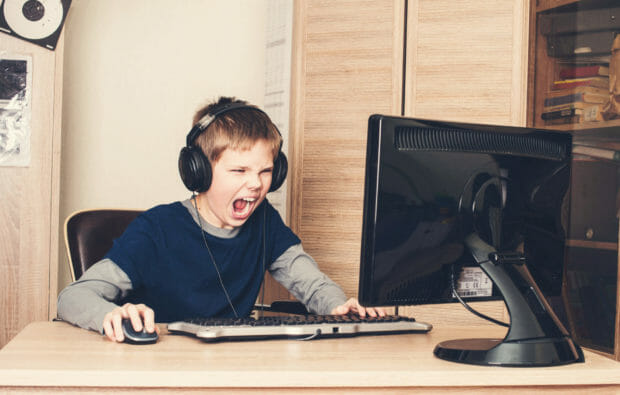 kid angry at computer